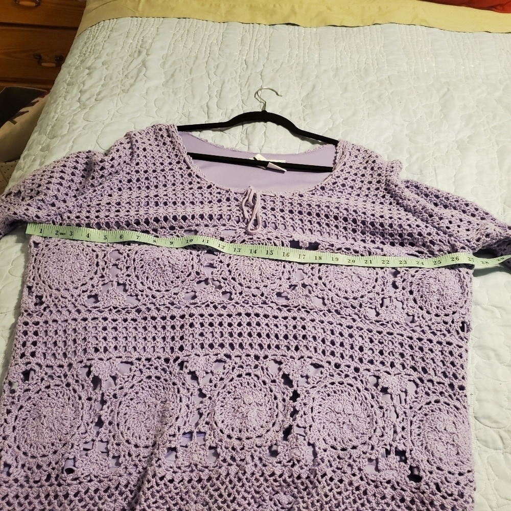 Roamans Purple Crochet top - Picture 11 of 16